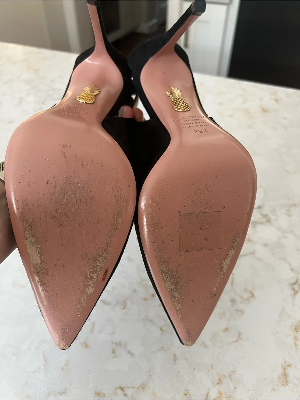 Aquazzura Firenze Black Suede Pointed Bow-Back Stiletto Pumps